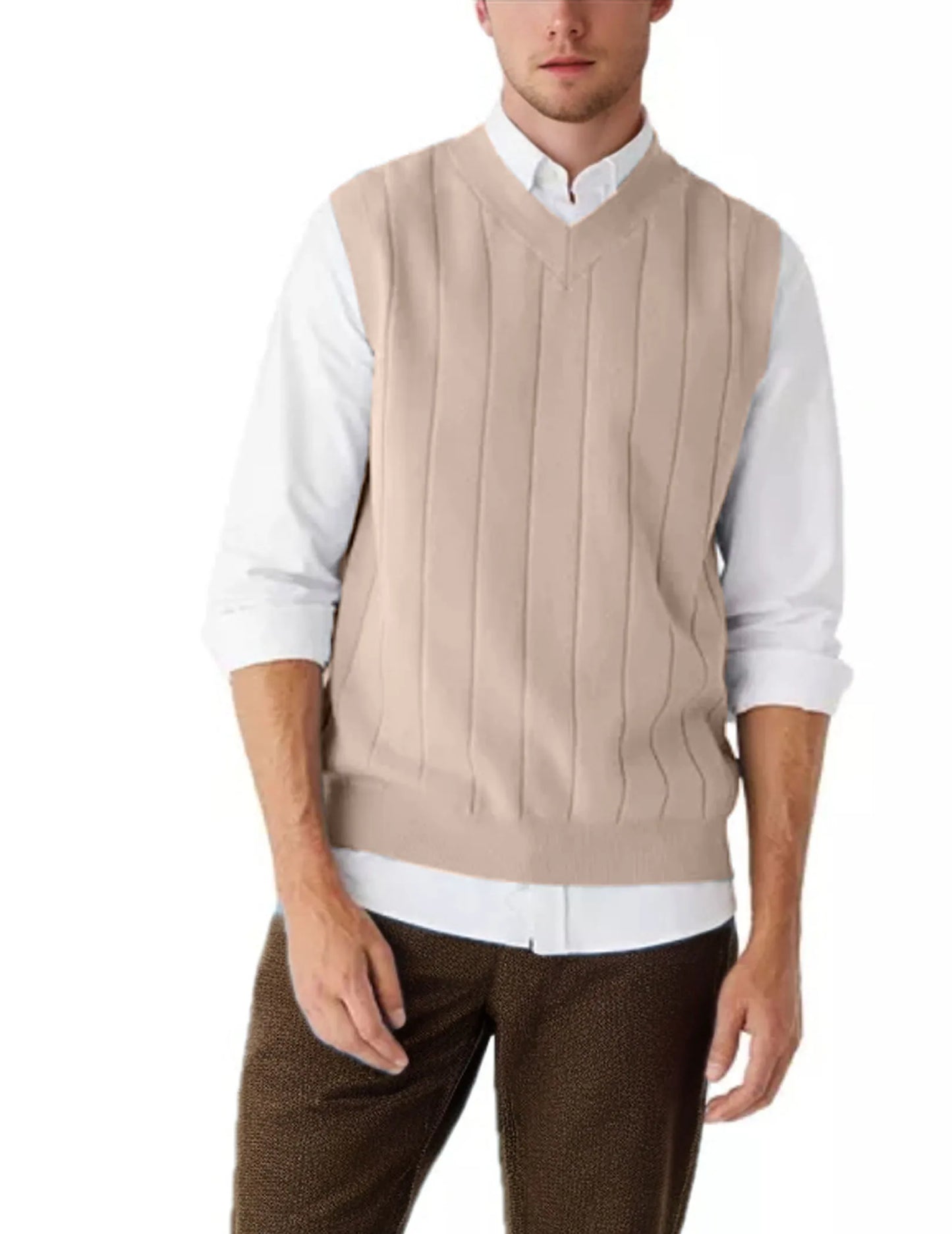 Men's V-Neck Striped Pullover Sweater Vest - Stylish Classic Design, Comfortable & Warm, Ideal for Business and Casual Occasions