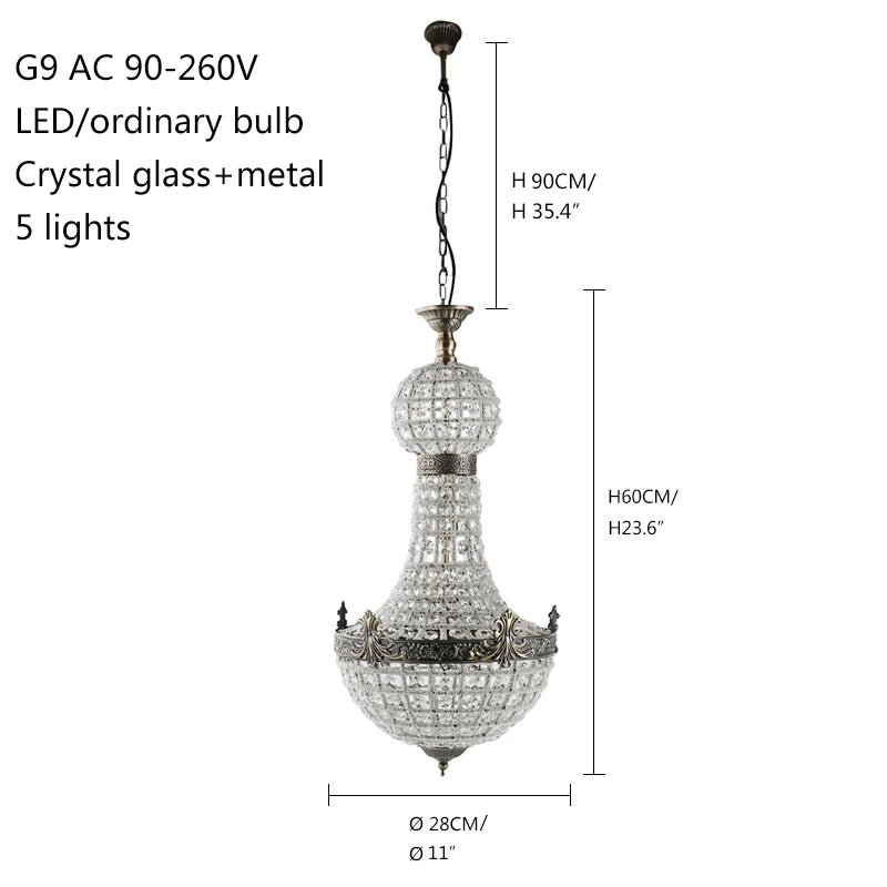 Retro Royal Empire Style Chandelier G9/E14/E27 Crystal lamp Living Room Church Hotel Hall Luxury Light Villa Stair Decor Light
