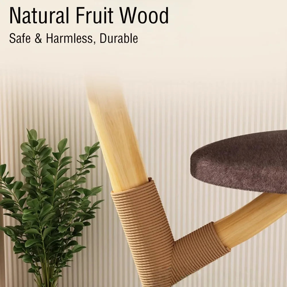 All-Season Multi-Level Solid Wood Cat Climbing Tree with Space Capsule Condo - Space-Saving Home Natural Trunk Design