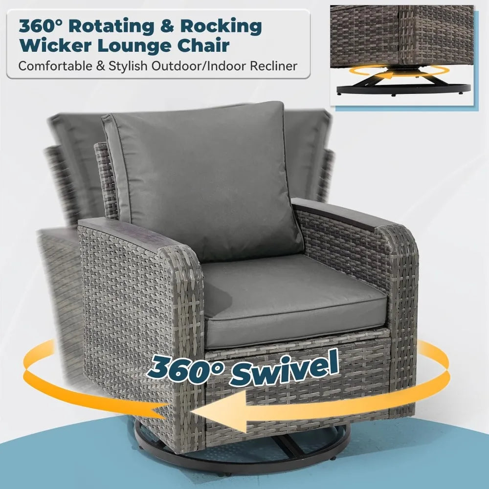 3 Piece Patio Set, Outdoor Swivel Chair, Wicker Patio Bistro Set with Side Table for Garden, Porch, Backyard