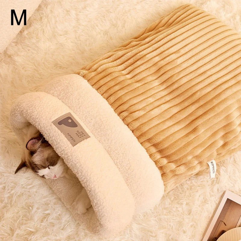 Pet Sleeping Bag Winter Warm Soft Plush Semi Enclosed Cat Nest Sleeping Bag Home Cat and Dog Comfortable Bed Accessories