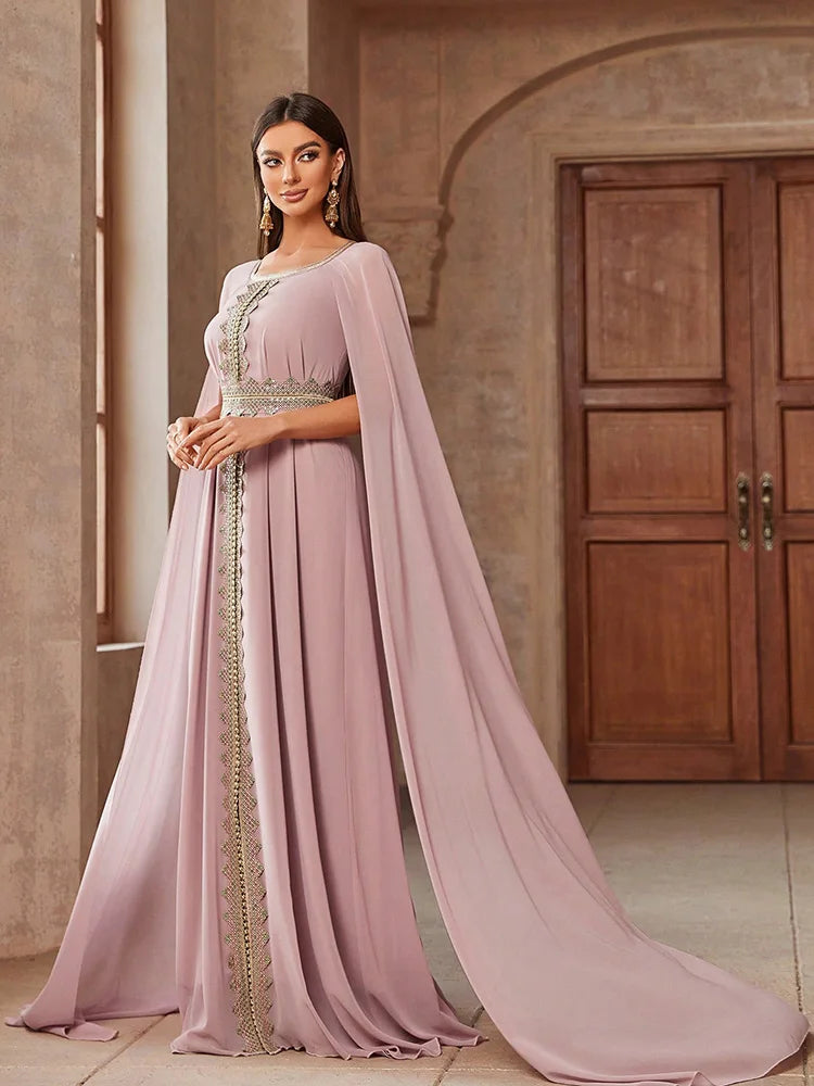 TOLEEN Luxury Embroidery Arabian Muslim Dresses Elegant Women's Color Block Lace Spliced Cape Sleeves Waist Gathered Long Dress