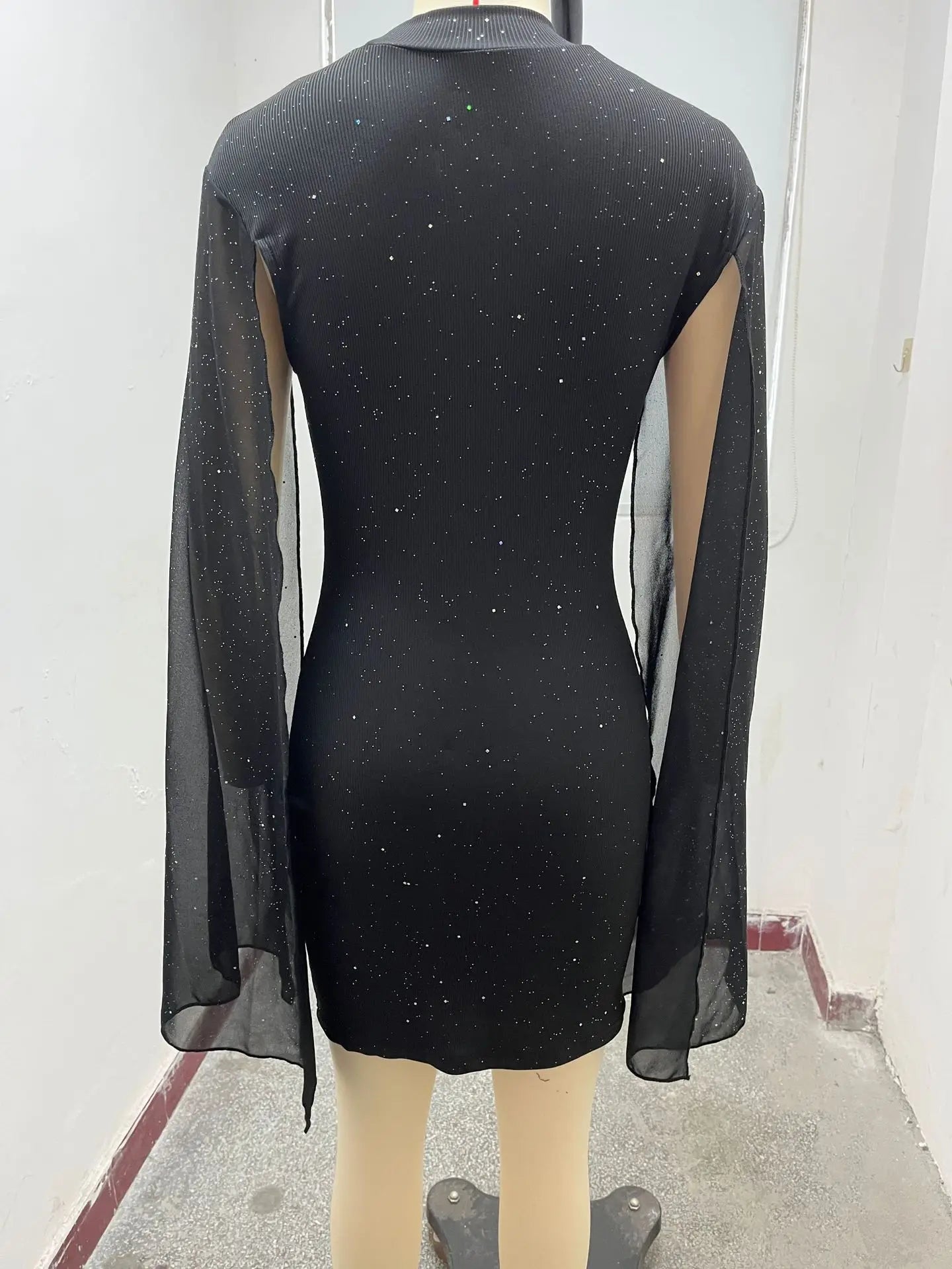 Cross border European and American women's clothing, Amazon AliExpress round neck pit stripe chiffon cape wrapped hip dress