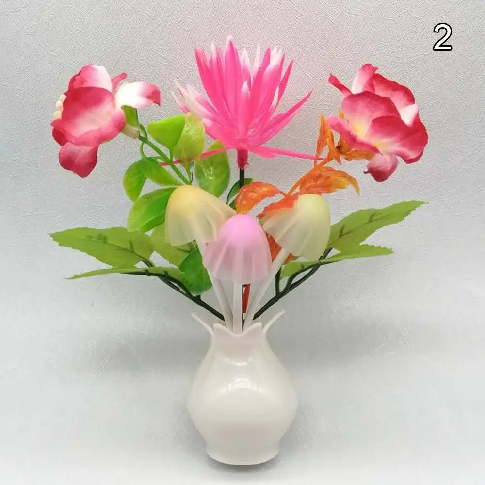 LED Mushroom Lamp LED Night Lamp Novel 7-color Night Lamp 220V EU Plug Sensing Dream High Grade Pomegranate Vase Flowers
