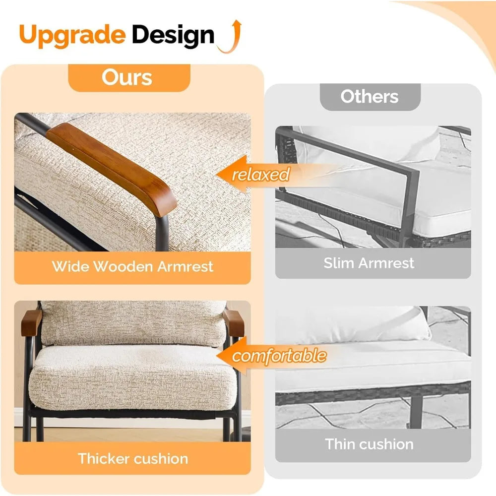 Mid-Century Modern Upholstered Reading Chair for Small Spaces with Wood Arms and Comfort for Bedrooms