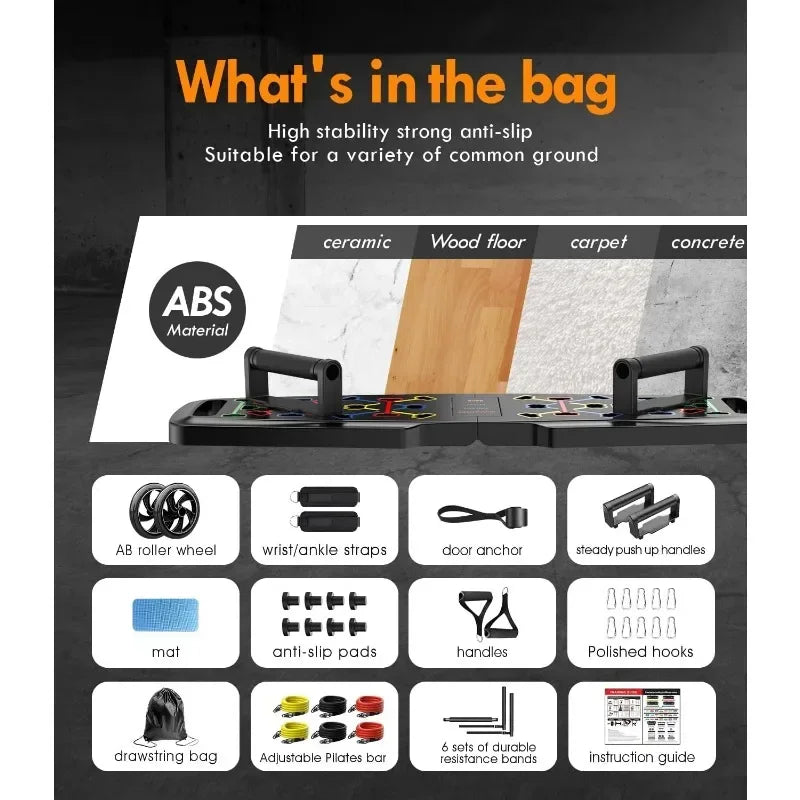 Hot Sellers.Portable Exercise Equipment,Pilates Bar and 20 Fitness Accessories with Resistance Bands and Ab Roller Wh.NEW