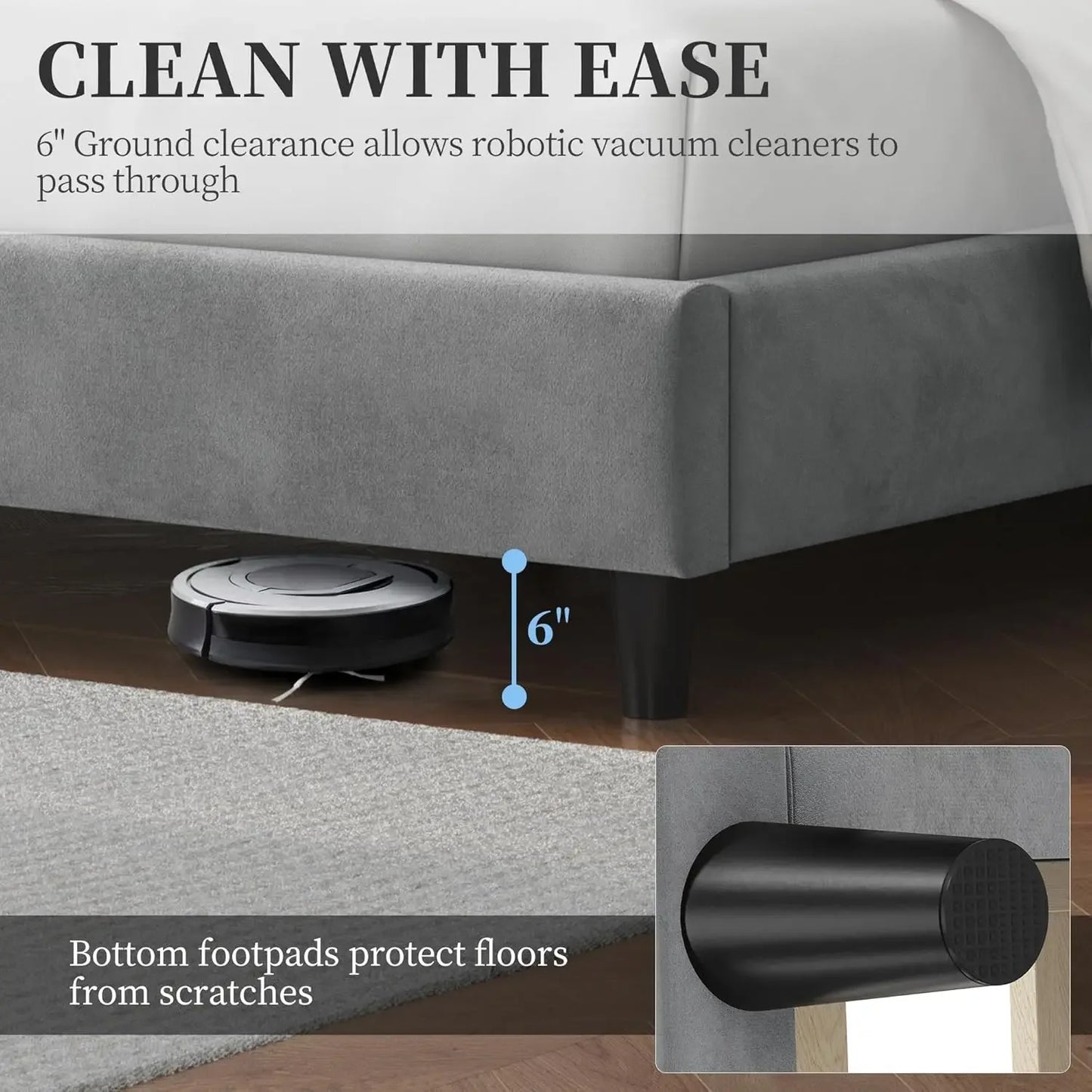 Bed with Wing Side/Wooden Slat Support/Tufted Headboard with Wing Side/Mattress Foundation,Light Gray Queen Bed