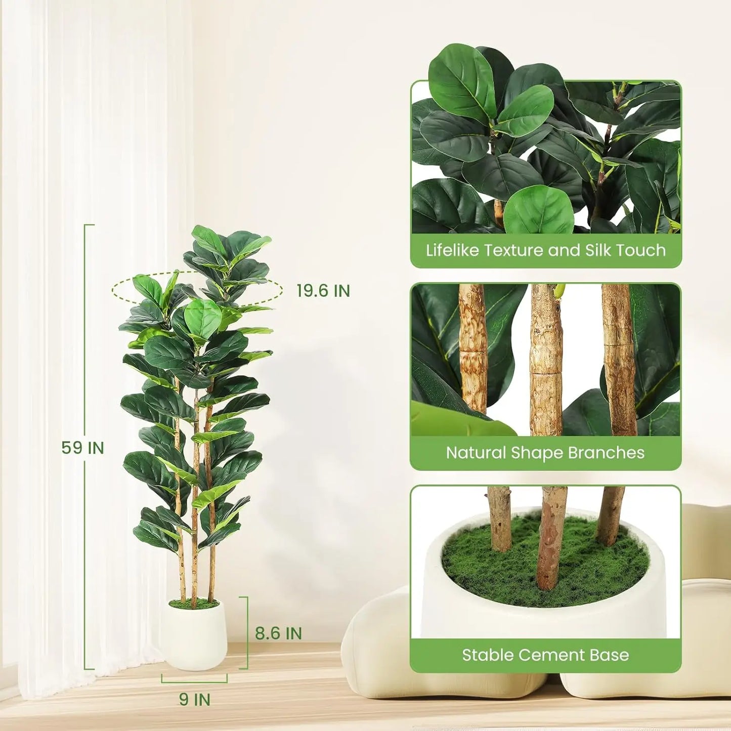 5/6/7 FT Artificial Fiddle Leaf Fig Tree with Pot Faux Trees with Artificial Plants Fiddle Leaves Greenery Fake Tree for Home