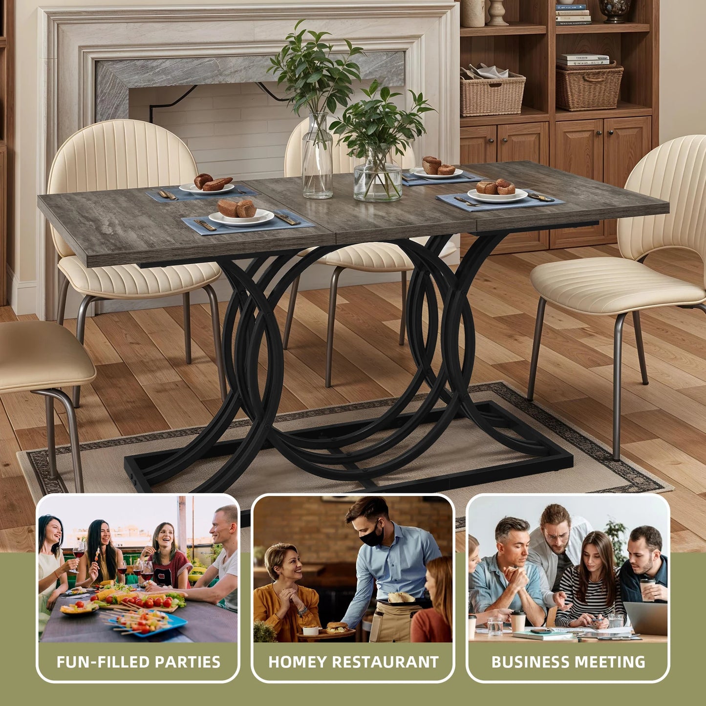 63" Dining Table Faux Marble Gray for 6 Seats Home Kitchen Dinnete Metal Legs