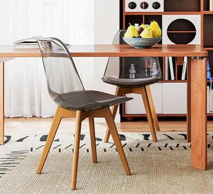 Clear Dining Chairs Set of 4, Modern Acrylic Accent Chair Kitchen Dinner Chairs with PU Leather Cushions Seat and Wood Legs, Sid