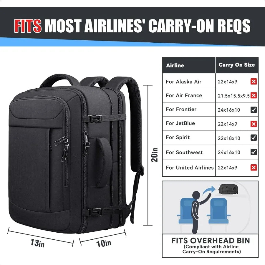 Carry On Backpack 50L Travel Backpack AntiTheft TSA Flight Appd Large Laptop Bag for Men Waterproof Pocket Lightweight Expandab