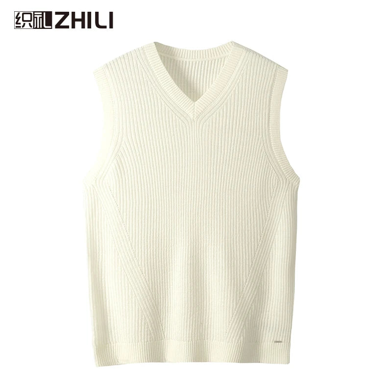 Autumn and winter New Men's V-Neck Knitted Vest Business Casual Classic Style Thick Sleeveless Sweater Vest Male Brand Clothing