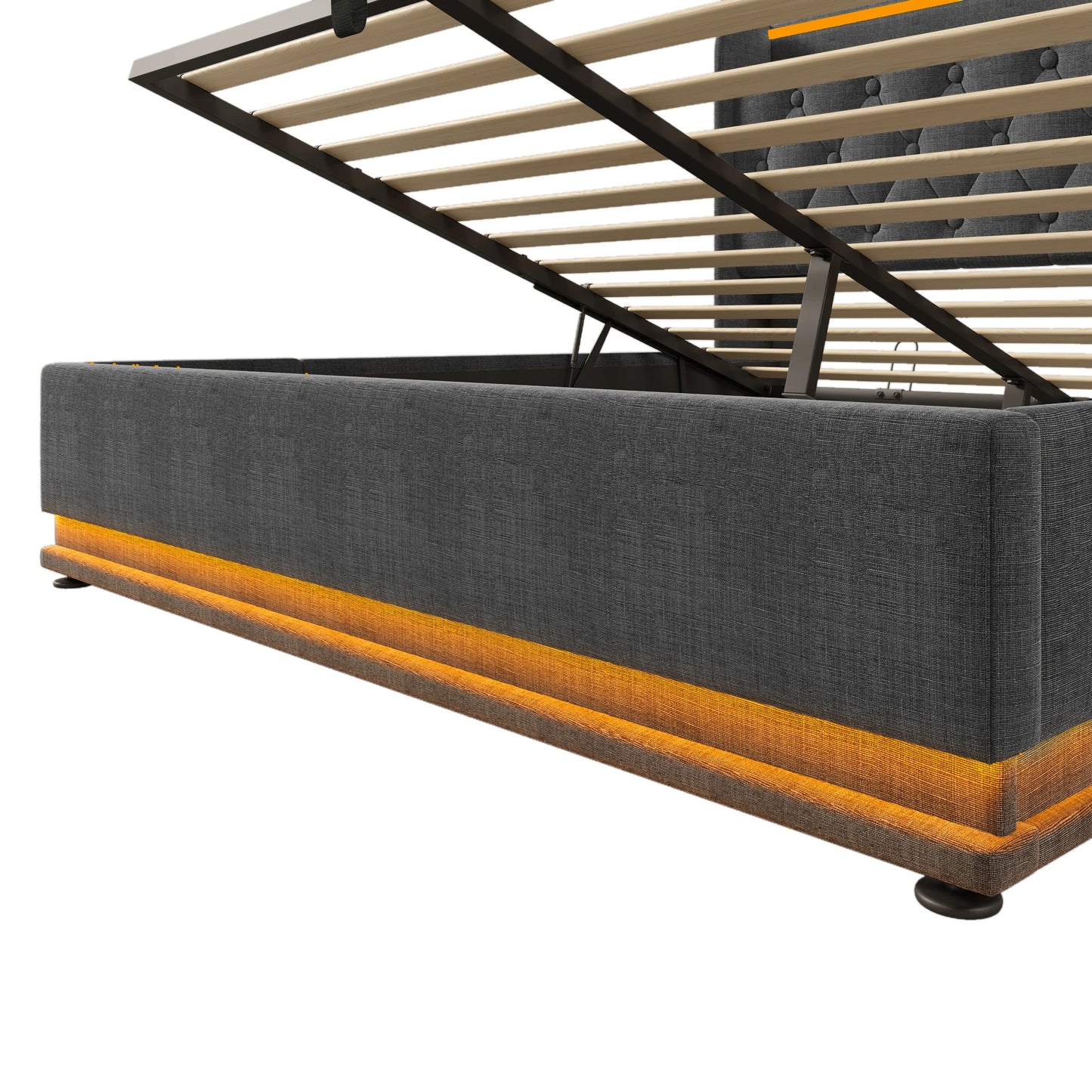 KOMHTOM Hydraulic Storage bed Linen 360 Surround LED function with USB Type-C charging function without mattress