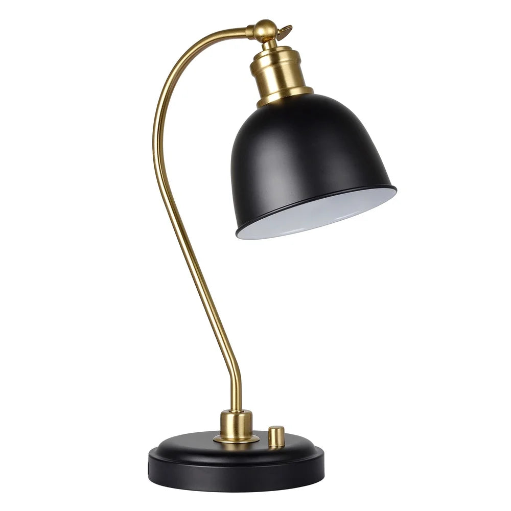 Modern 18 Inch Black Gold Desk Lamp Adjustable Head USB Charging Port Ideal Bedroom Living Room Home Office