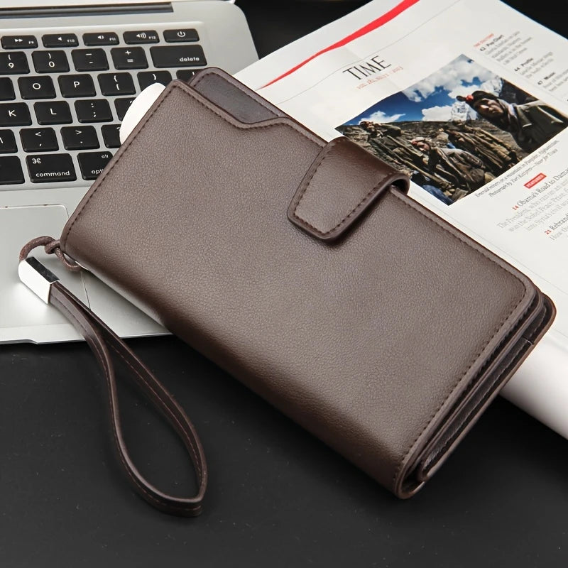 Men Clutch Long Handbag Card Holder Money Purse Mobile Phone Bag Large Capacity Wristlet Leather Wallet