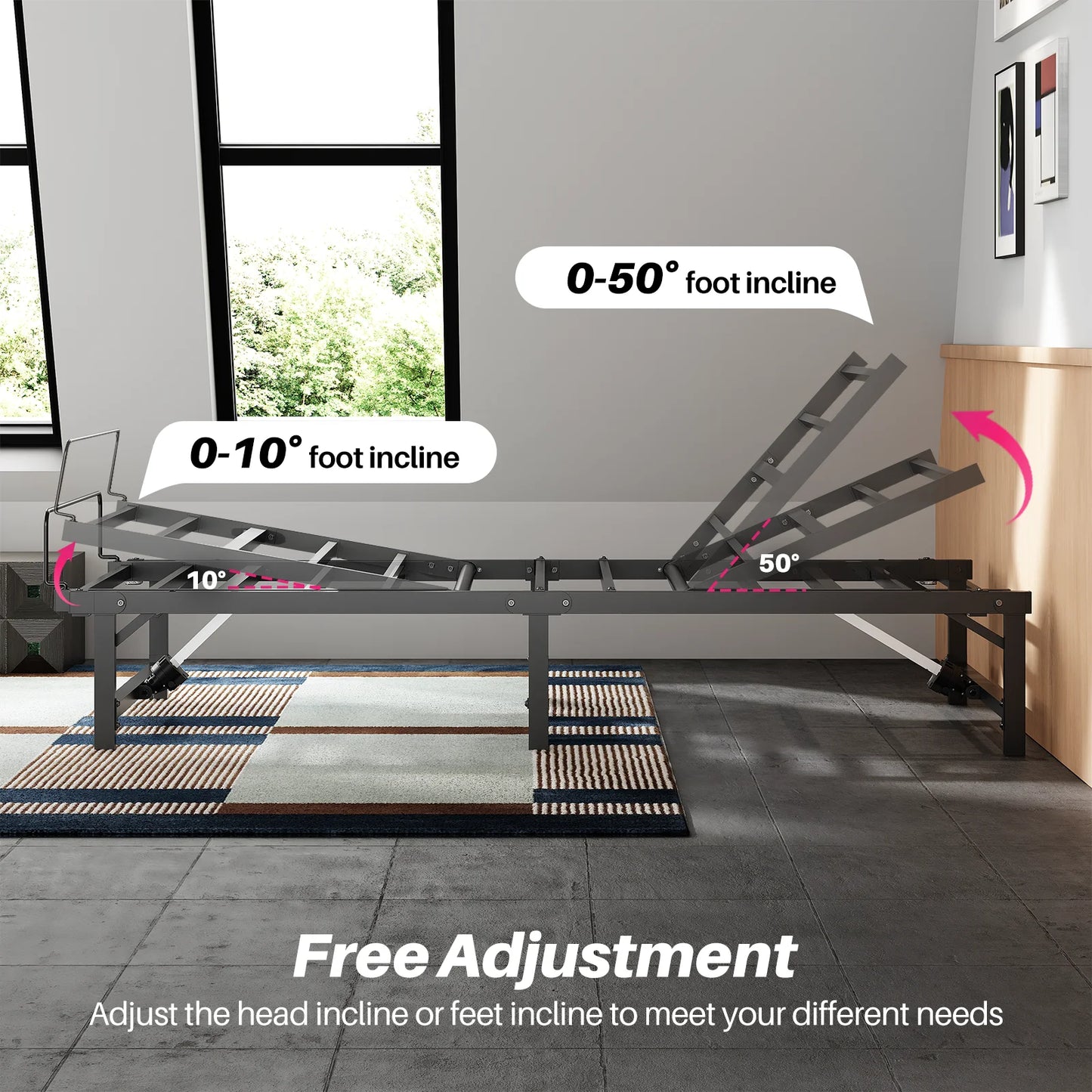 Redlife Adjustable Bed Frame 35.4X78.7 in Electric Metal Bed Frame Head & Foot Incline w/ Quiet Motor & Wireless Remote Control