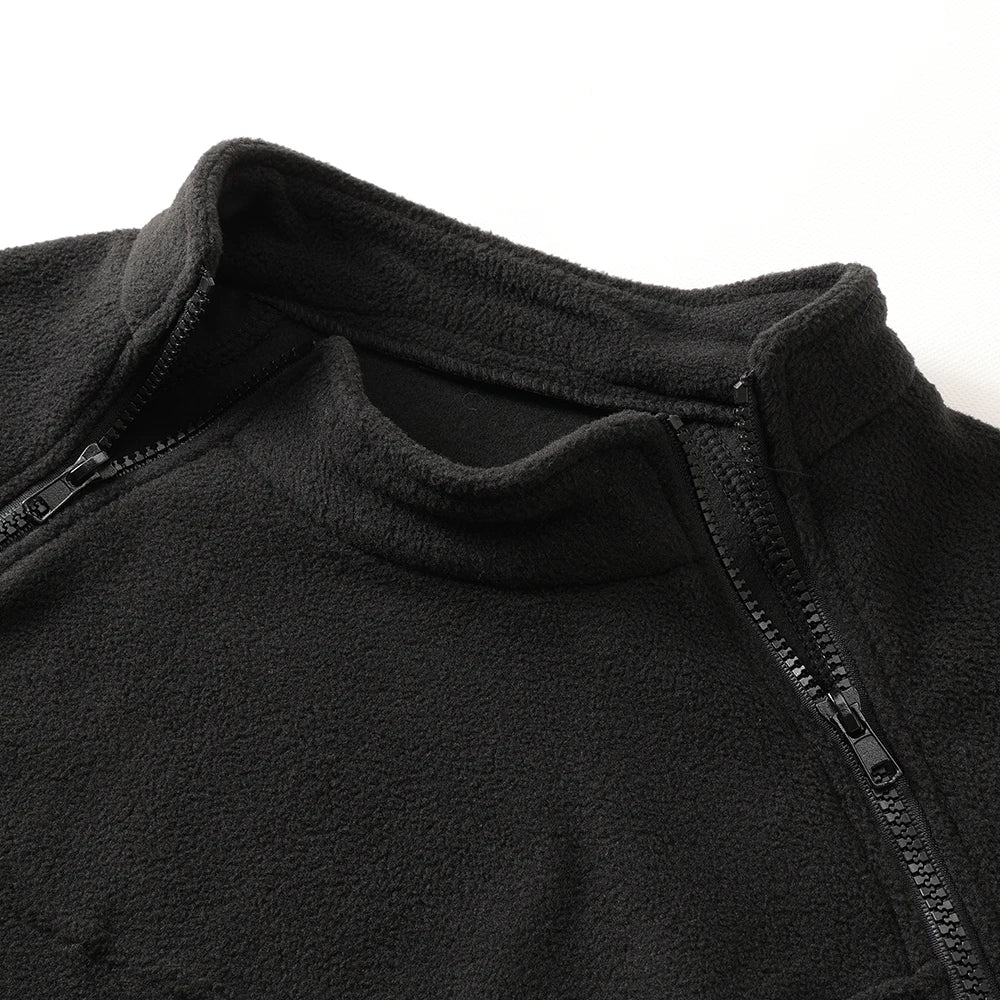 Mens military sweater thickened zipper hoodie men's solid color loose woolen thick clothes; streetwear