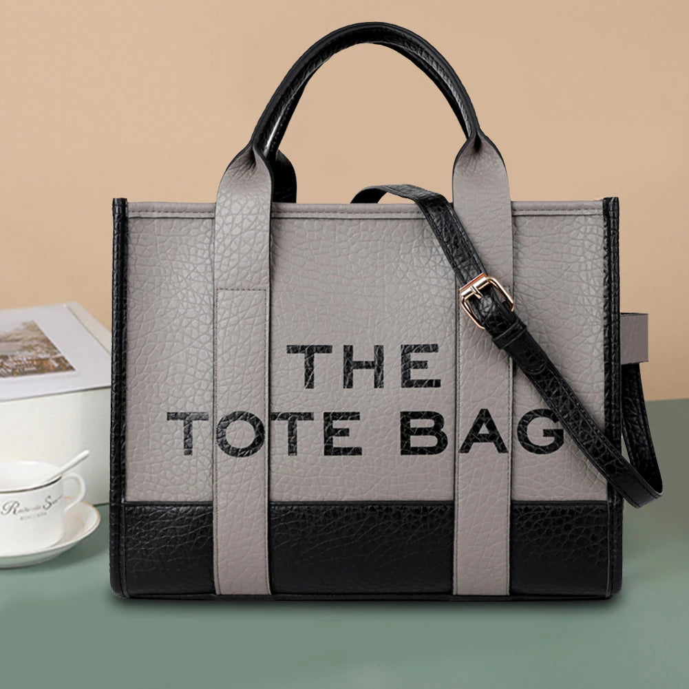 Ladies Tote Bags Fashion Letter PU Leather Female Hand Bag Casual Large Capacity Adjustable Strap Portable for Weekend Vacation