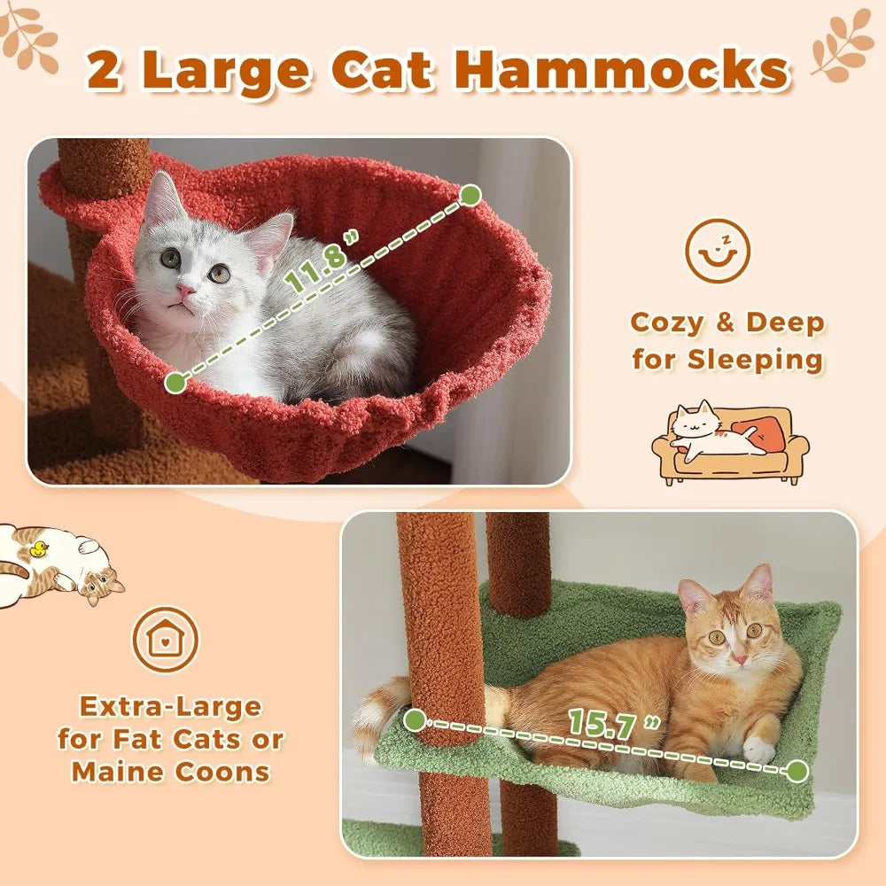 Adjustable Height Cat Tower: 90.5 to 100.4 Inches, Mushroom-Top Climbing Tree with Scratching Posts and Spacious Perch
