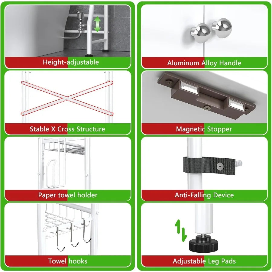 Over The Toilet Storage Cabinet with 2Door Design for Bathroom Organization Freestanding SpaceSaving Shelf Above Toilet with Pr
