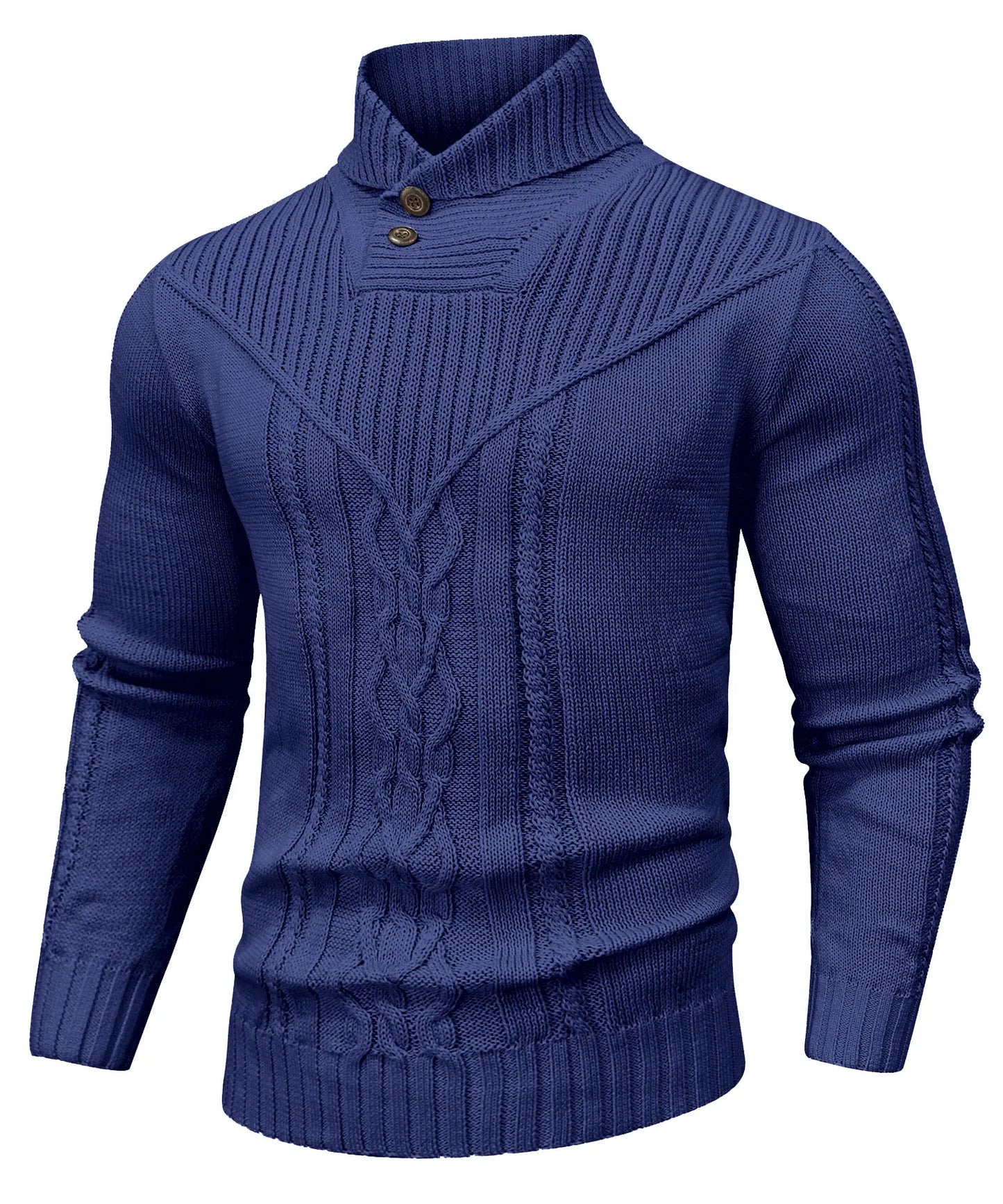 Men's Sweater Winter Shawl Collar Pullover Sweater Casual Cable Knit Button Sweaters Woolen Solid Color Fleece Tops US Size