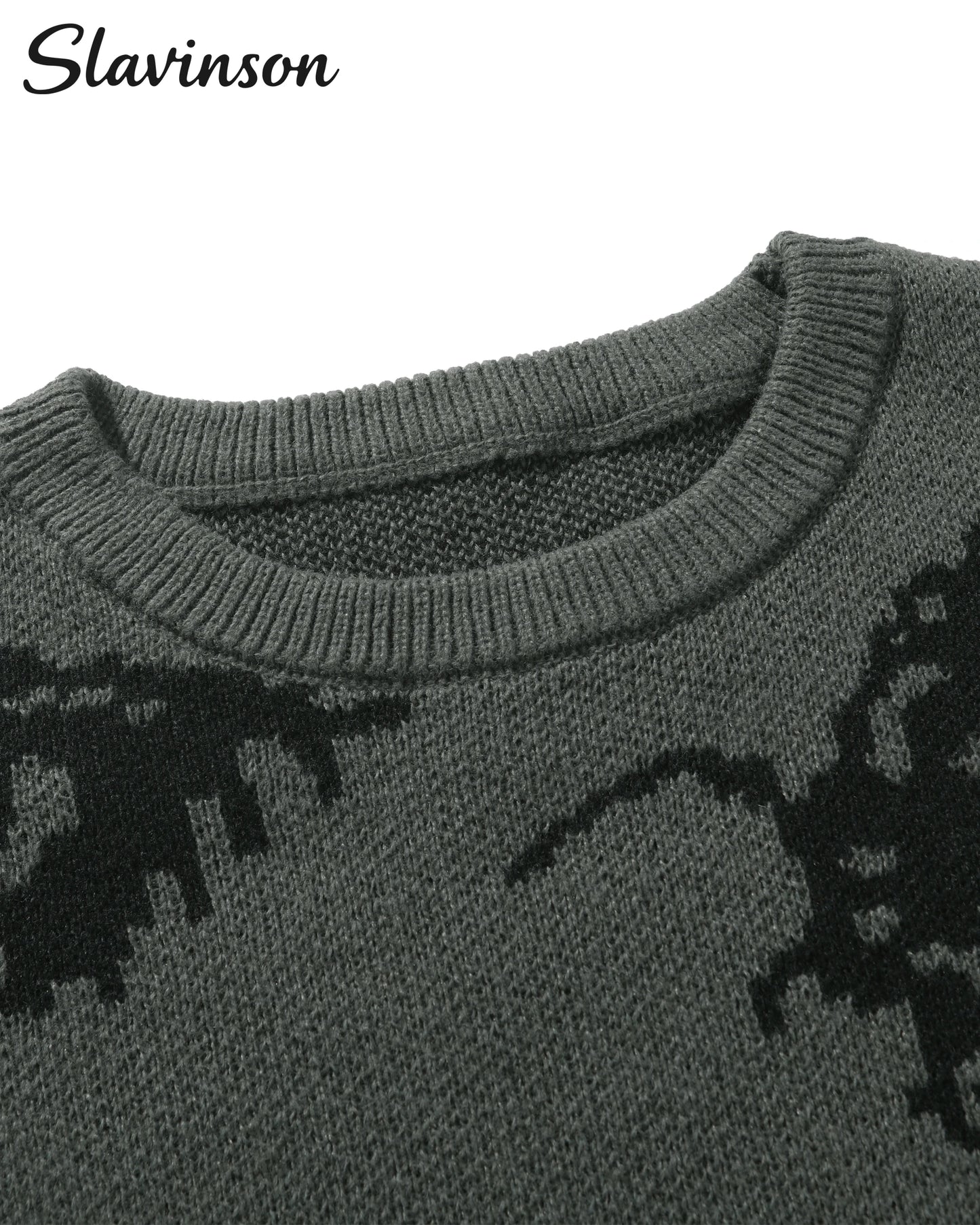 Men's Autumn Outfit: Dark Grey Sweater with Sophisticated Pattern Design, Breathable and Warm Knitted Fabric Men's Clothing