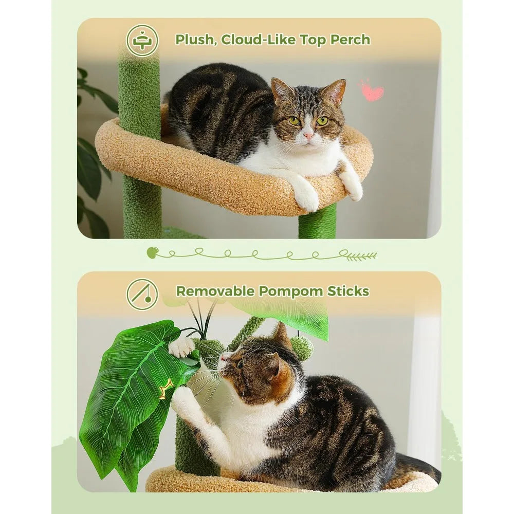53-Inch Green Cat Tree with 2 Condos for Indoor Cats,Cat Tower with Scratching Posts for Small Cats,Cactus Cat Tree Tower with H