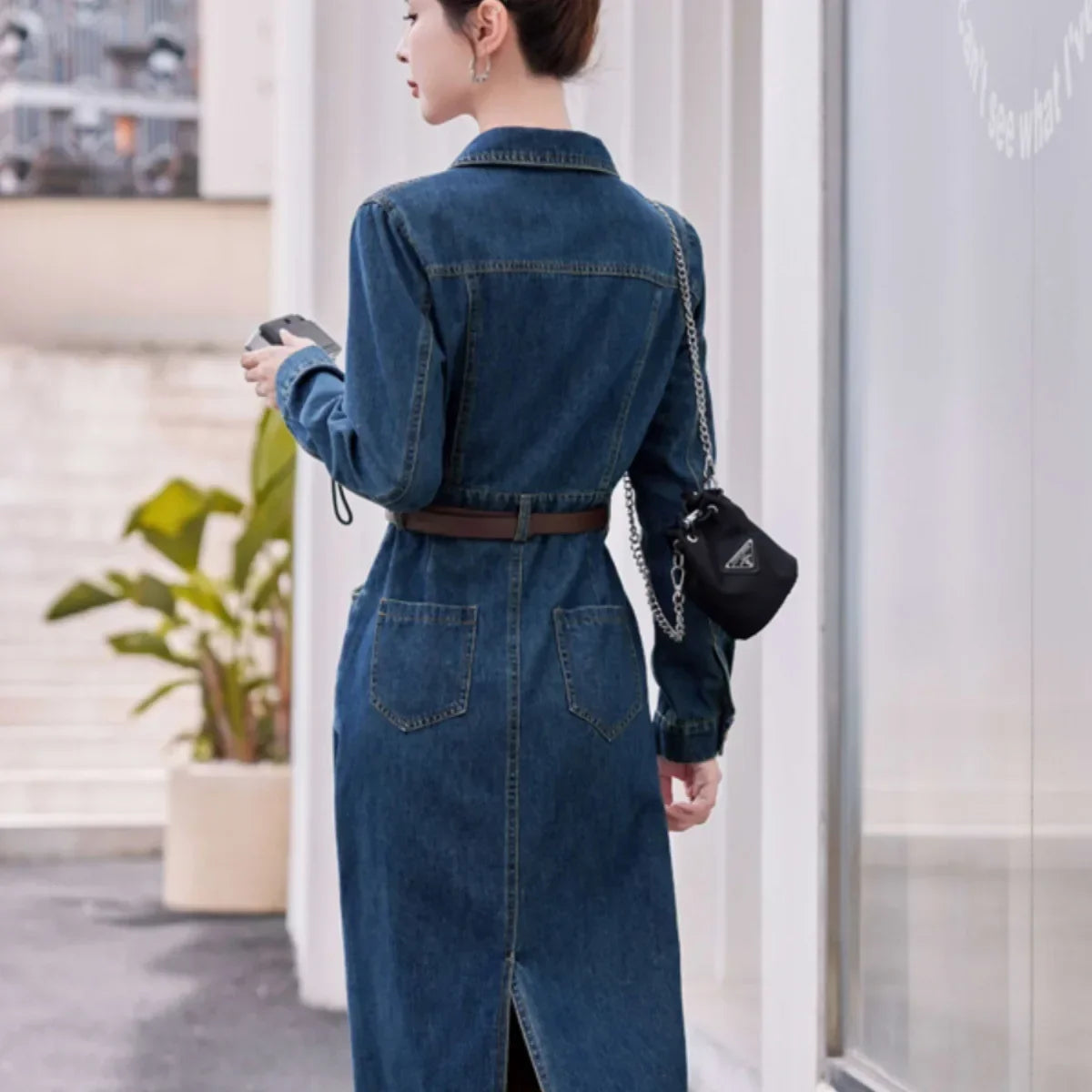Fashionable Long Sleeve Denim Dress Women Spring Autumn New High End Elegant Casual Slimming Shirt Style Ankle Length Dress