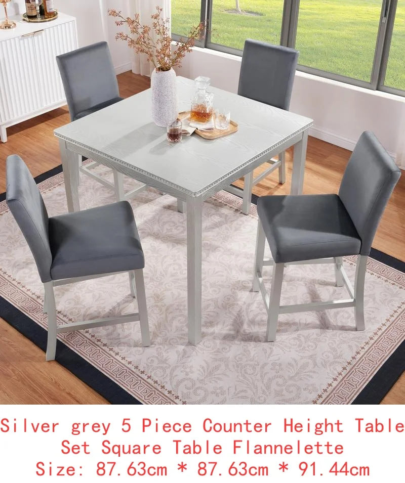 5-Piece Counter Height Dining Set, Wooden Table with Square Design and 4 Upholstered Chairs, Stylish Kitchen Furniture with