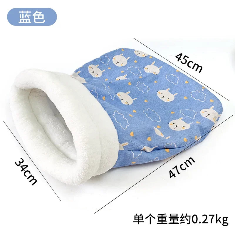 Winter Warm Pet Sleeping Bag Lamb Wool Warm Kitten Nest Drilling Hole Bedding Semi Closed Small Dog Kennel for Both Dogs Cats