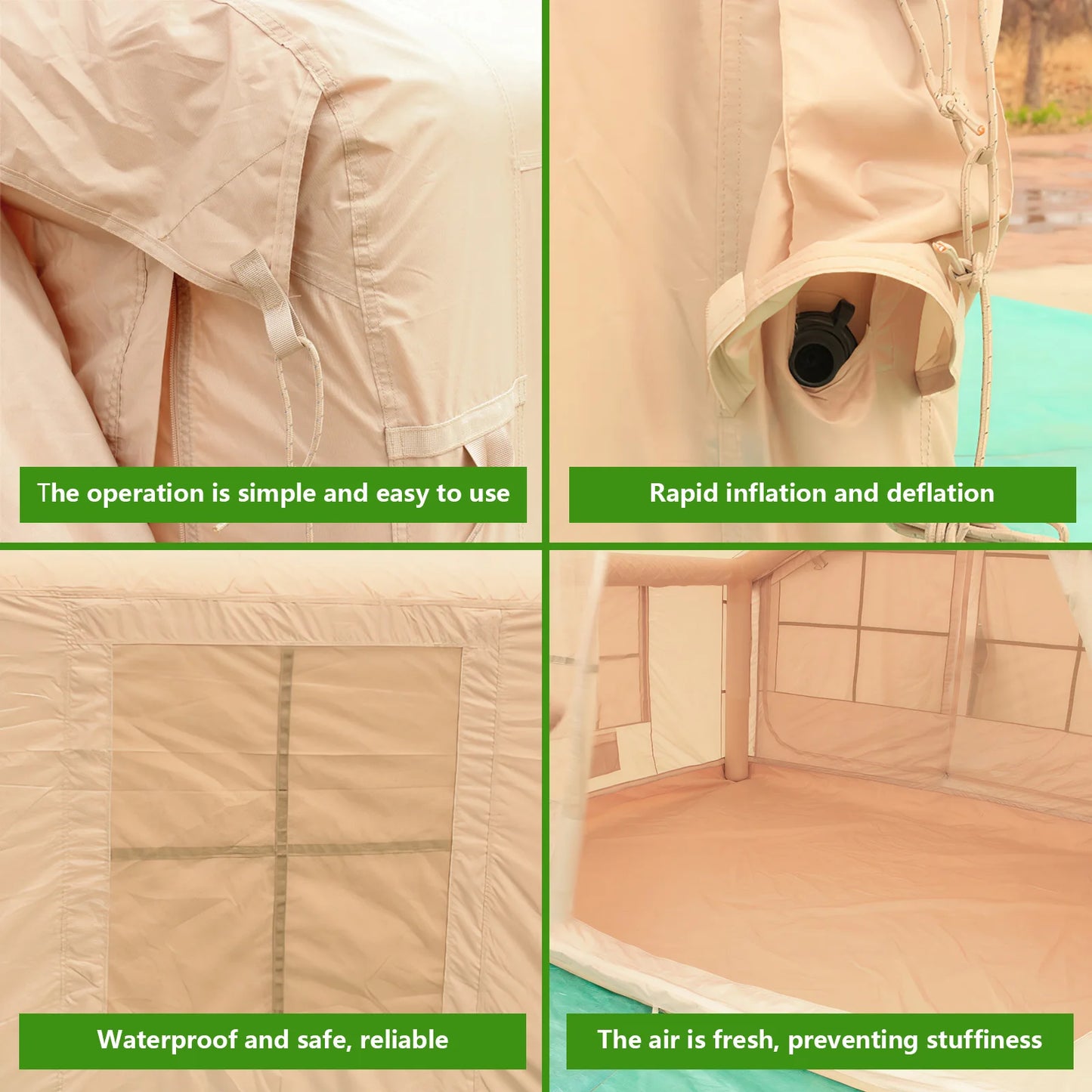 12m² Inflatable House with Skylight Air Glamping Tents Easy Setup Inflatable Camping Tent with Pump Camping with Mesh Windows