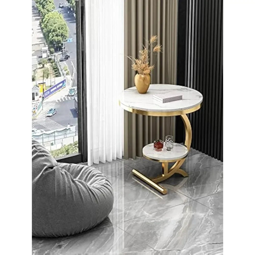Marble End Table Decor & More Round Coffee Table with Storage Shelf for Home & Living Room |Gold Coffee Table|Outdoor