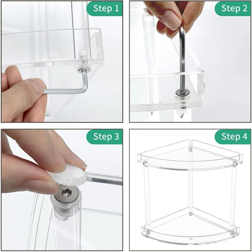 2 tier acrylic bathroom counter organizer, clear bathroom countertop corner organizer, 2-tier corner storage shelf vanity trays