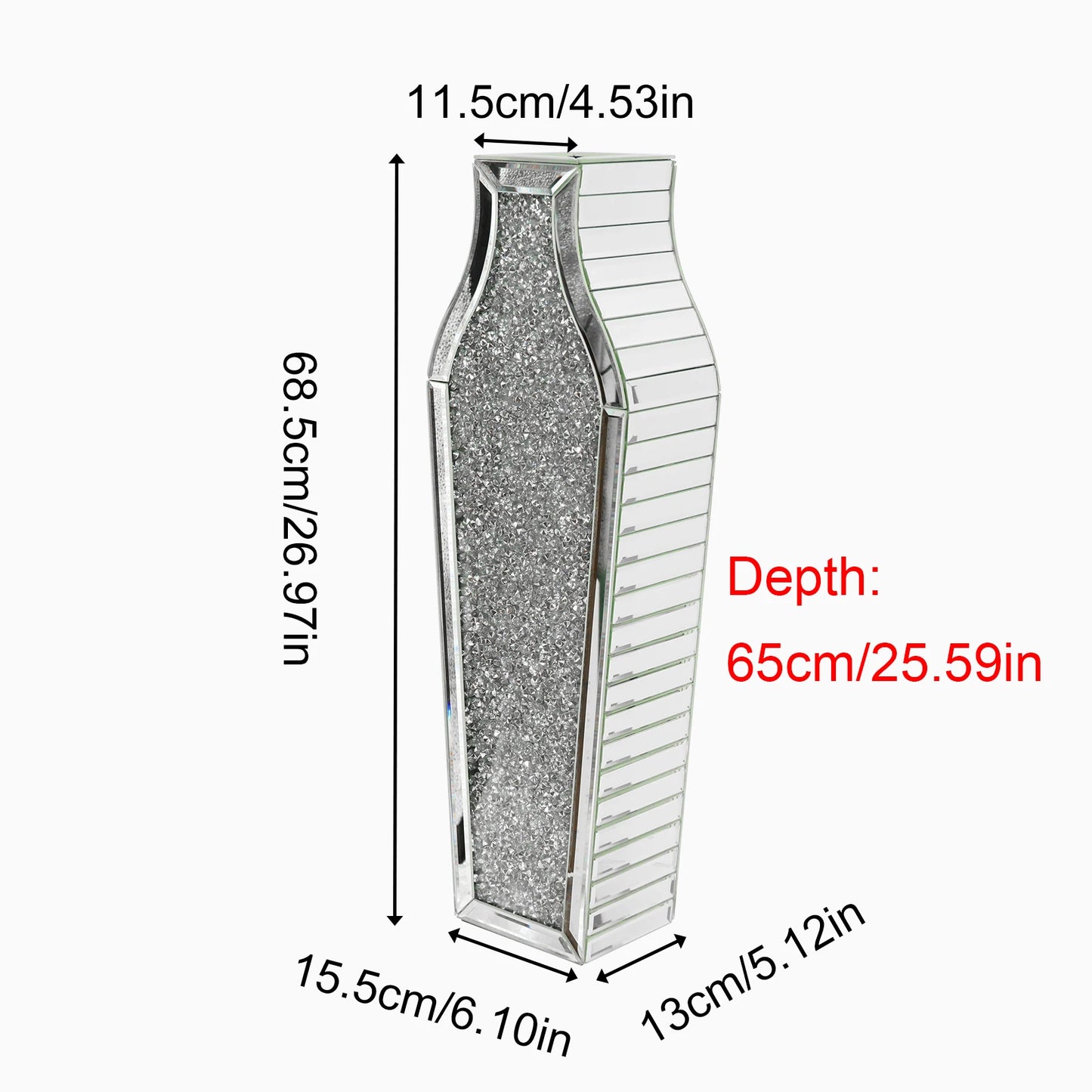 Crushed Diamond Mirrored Flower Vase Silver Floor Standing Vase Home Decor