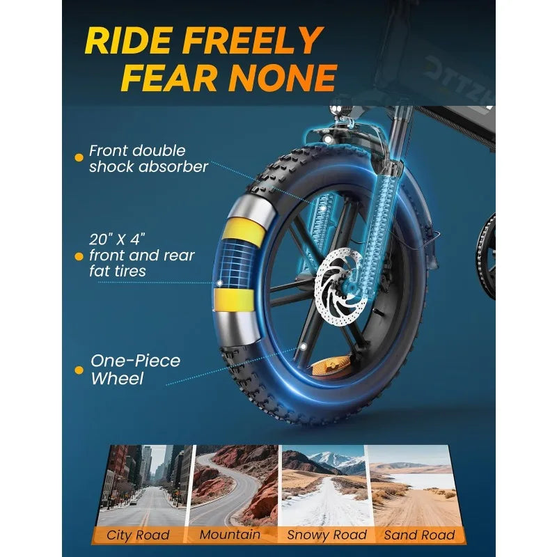 Ebikes for Adults, 1000W/1200W Peak Motor 34MPH Max Speed Electric Bike, 48V 15AH Removable Battery, 20" Fat tire e Bik