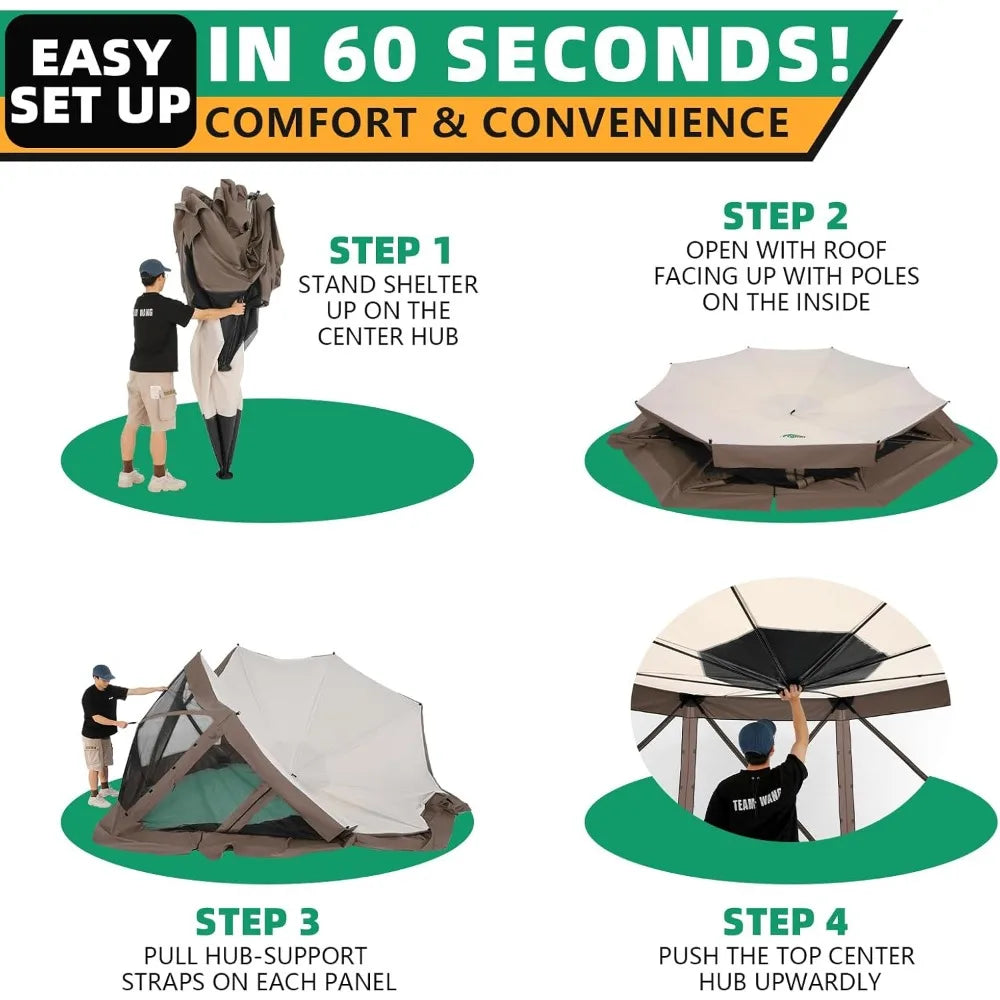 Pop Up Gazebo Screen Tent Screen House for Camping, 15x15 Screen Room with Mosquito Netting, Hub Tent Instant Screened Canopy w