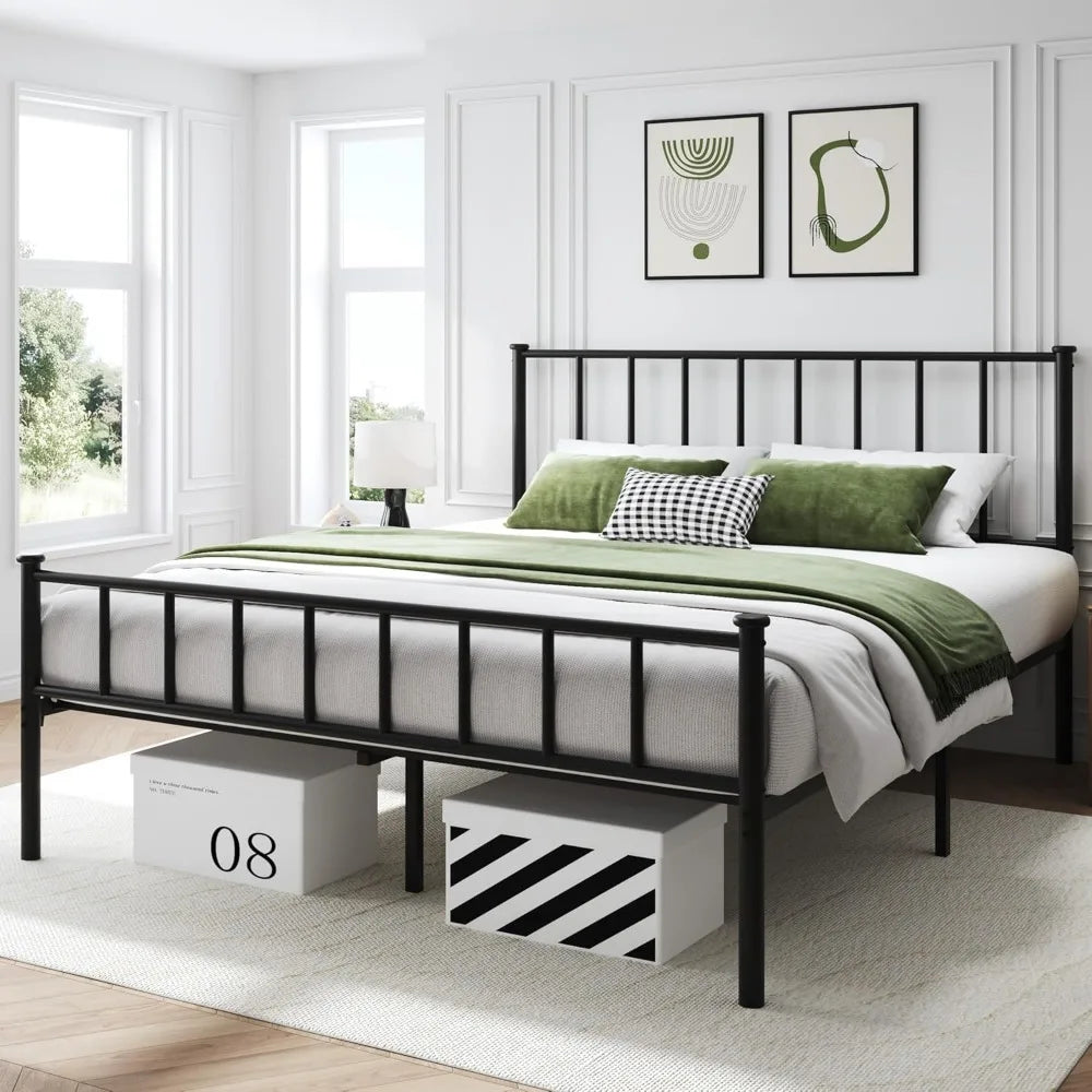 Metal Queen Bed Frame with Headboard, Footboard, Slat Support, Underbed Storage, No Box Spring Needed