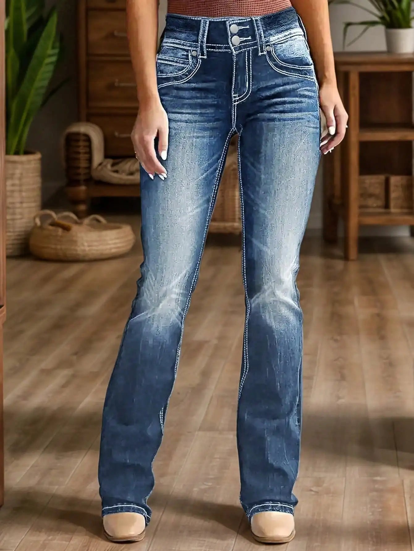 Solid Color Casual Jeans, Tight Elastic Diagonal Pocket Jeans, Women's Wear