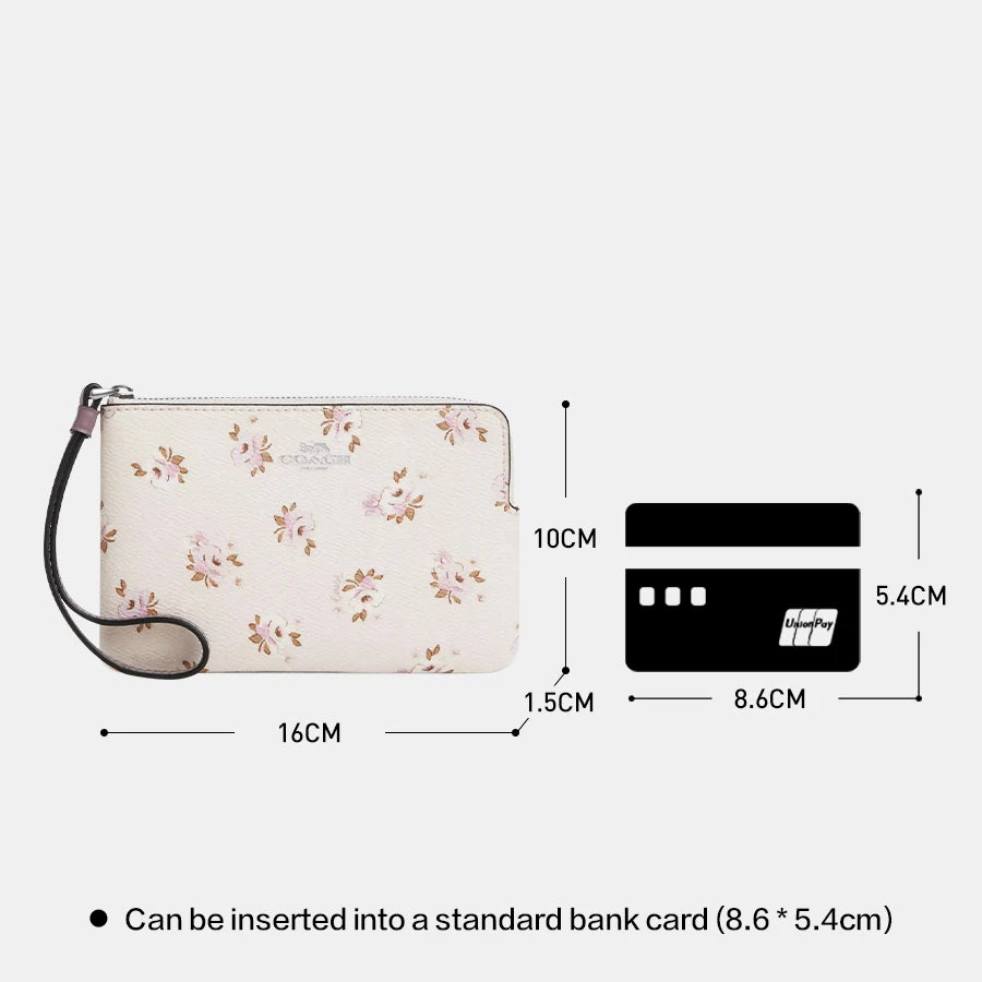 Coach Corner Zip Wallet Wristlet Bag In Printed Coated Canvas With Floral Print ,Purses And Bags Women Wallet Bags For Women =