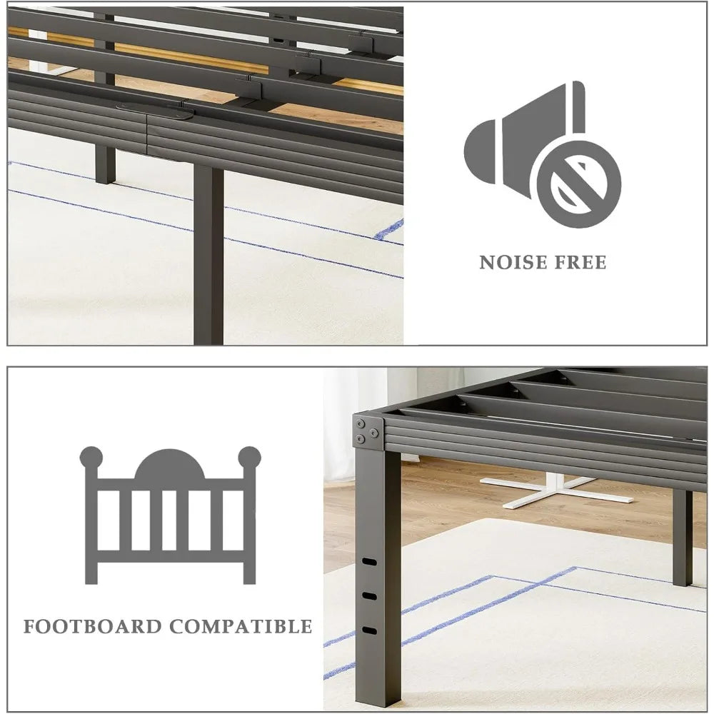 Queen Size 14-Inch Metal Platform Bed Frame - No Box Spring Needed, Heavy Duty, Easy Assembly, Quiet, Black