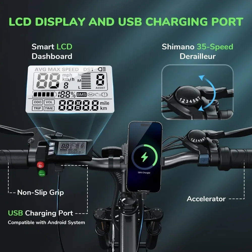 HOME-M10 Electric Bike Adult 500W, 26" Commuting Electric Mountain Bike 20MPH Max Range 55+ Miles, Removable Battery shed