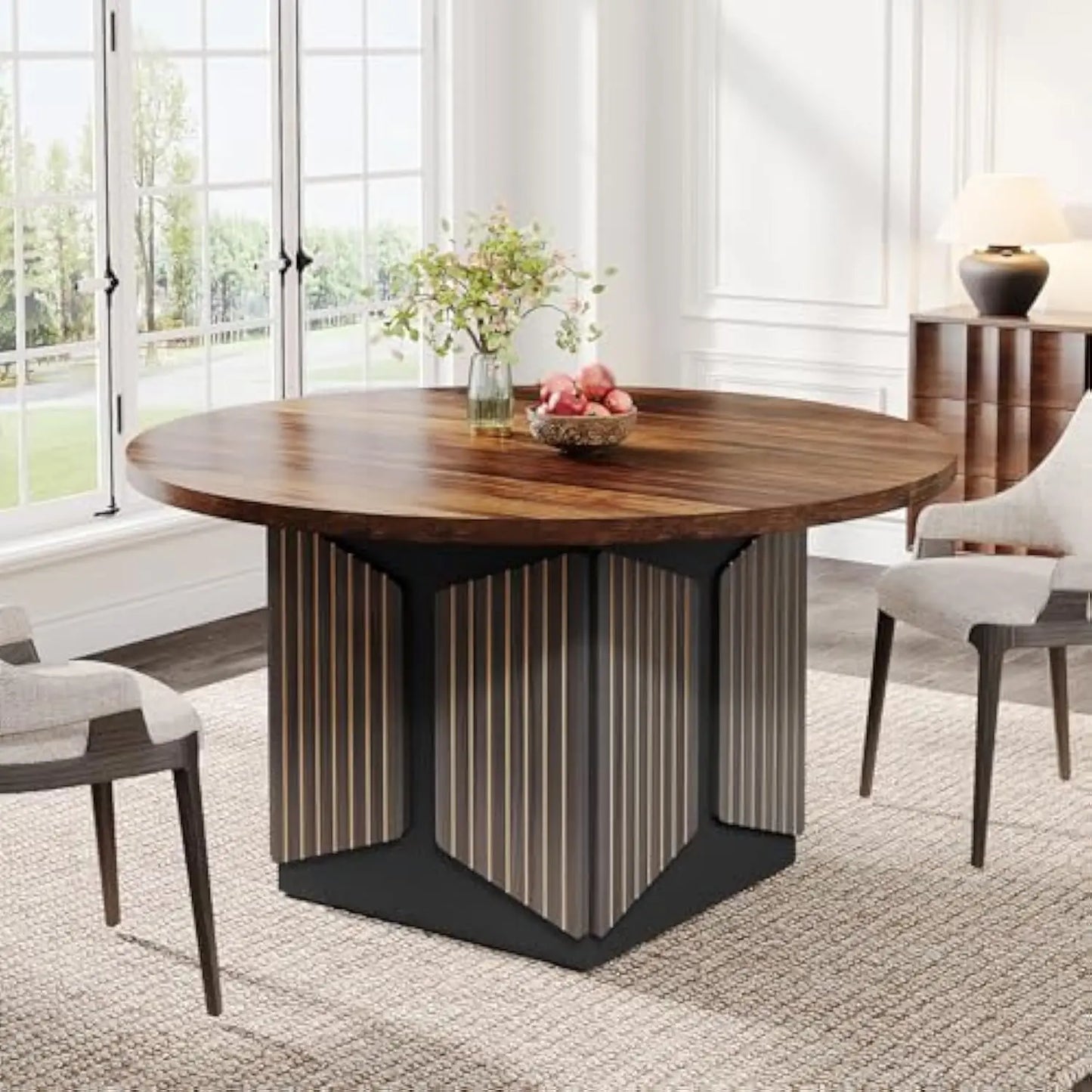 Round Dining Table for 4-6 People, 47 英寸 Wood Farmhouse Circle Kitchen Table, Round Dining Table for Dining Room, Kitchen, L