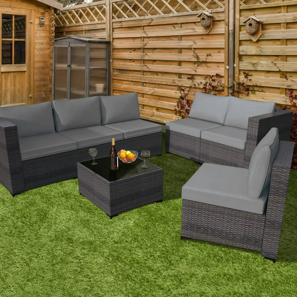 Patio Furniture Set 7 Piece Outdoor Wicker Sectional Sofa - All Weather High Backrest PE Rattan