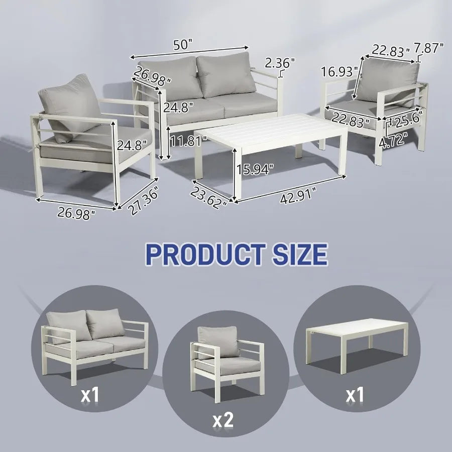 Outvita Aluminum Patio Furniture Set 4 Seats Outdoor Sectiol with Washable Thick Cushions Coffee Table Patio Conversation Sets