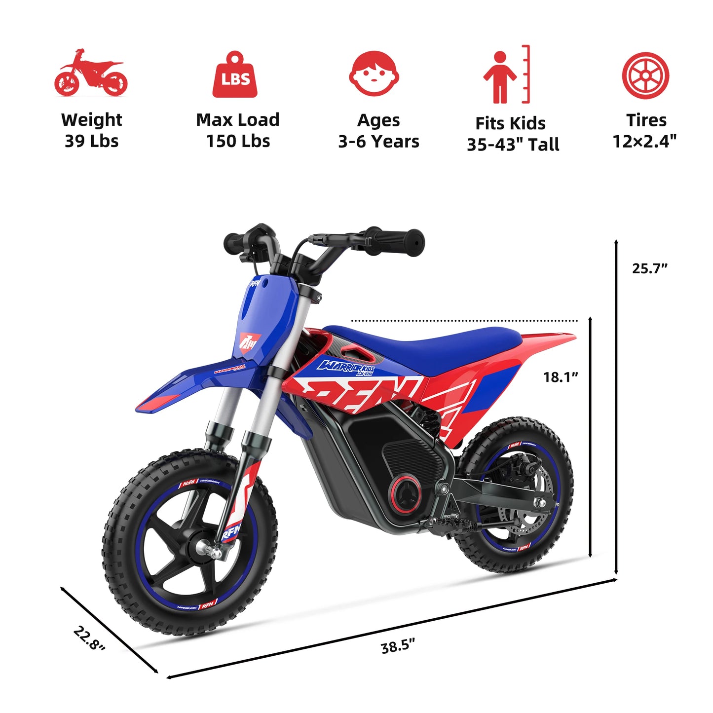 RFN Electric Dirt Bike For Kids-Motorcycle With 700W | 21.7 mph Max Speed, 15.5-Mile Range & 3 Speeds Off-Road Bike for Ages 4-8