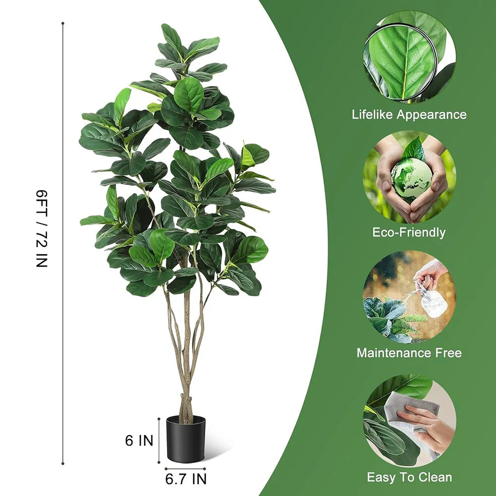 Artificial Tree Faux Fiddle Leaf Fig Tree 4/5/6ft Tall Ficus Tree Artificial for Home Decor Fake Lyrata Fig Plants with Pot