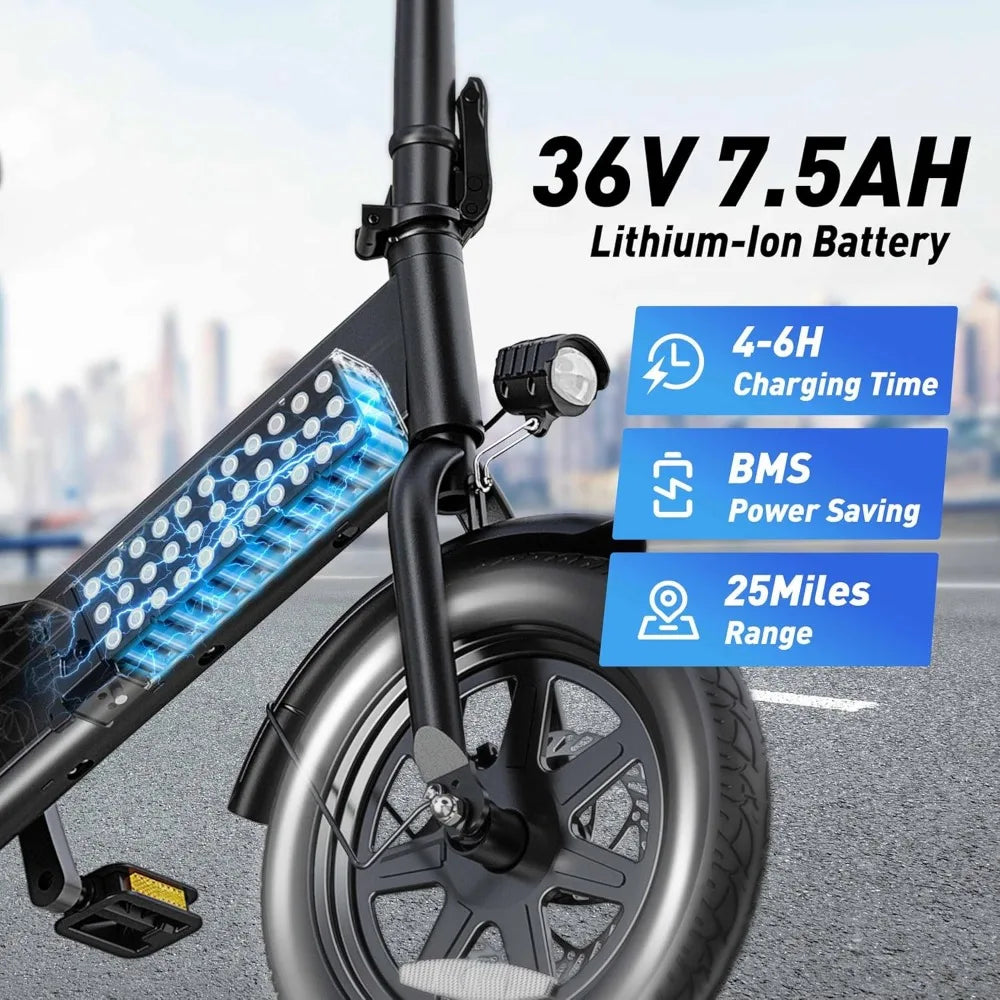 outdoor furniture Folding Electric Bicycle,CommuterCity E-Bike 3 Levels Assist,Disc Brakes,14/16 Foldable ebike with Pedals