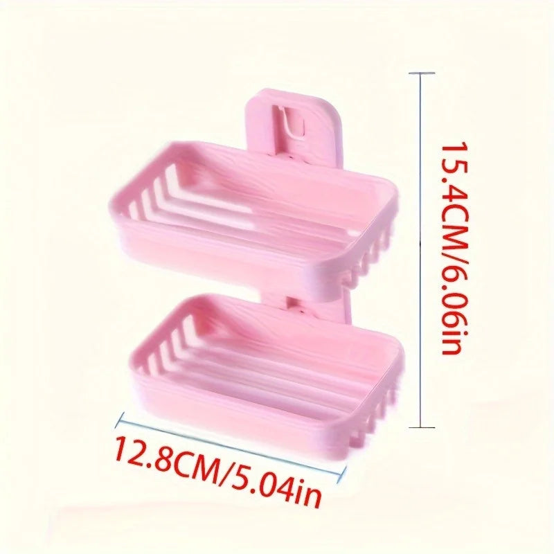 3 Sets of Beige+pink Double-layer Soap Holders, Bathroom Storage Box, Suitable for Sponges, Brushes, and Toiletries