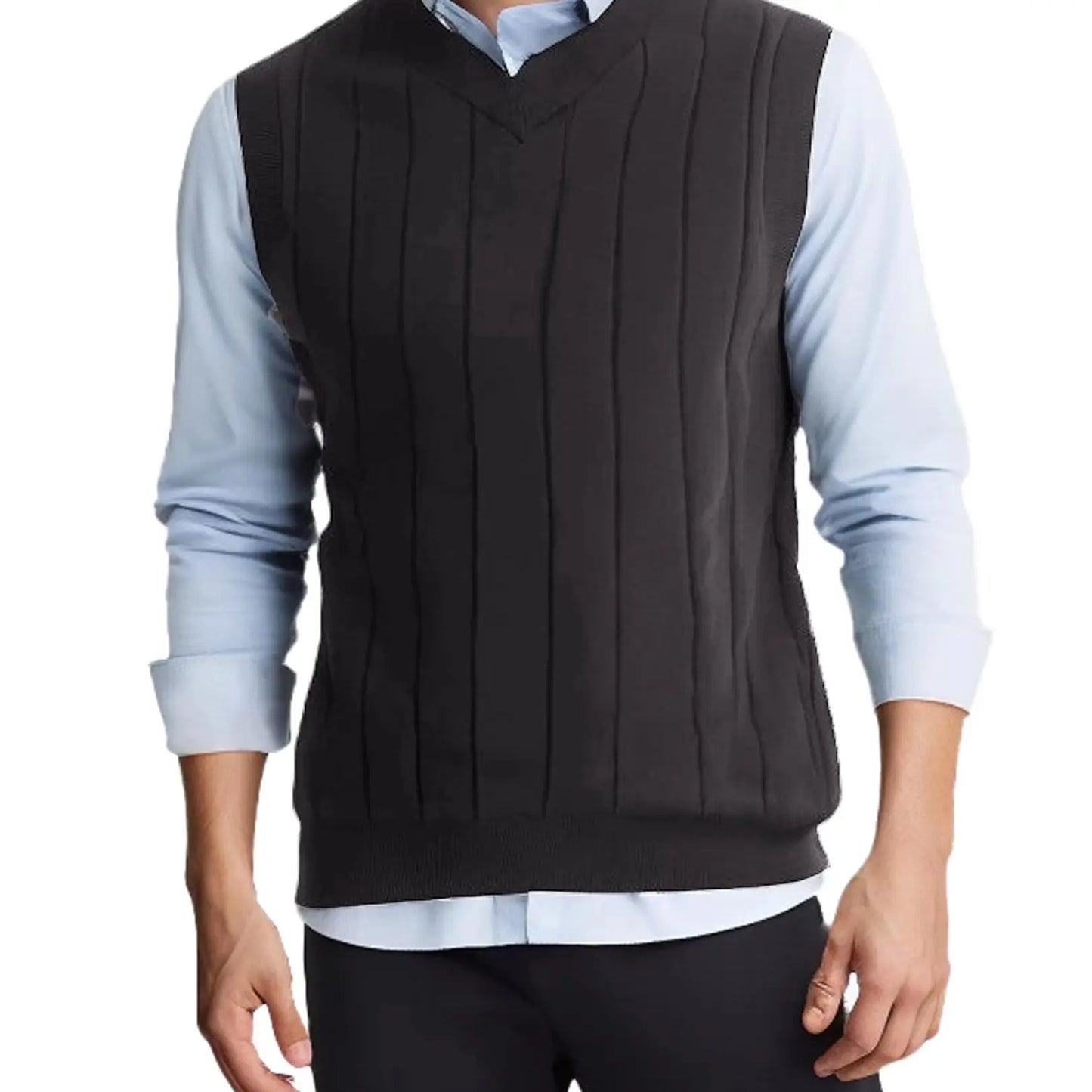 Men's V-Neck Striped Pullover Sweater Vest - Stylish Classic Design, Comfortable & Warm, Ideal for Business and Casual Occasions