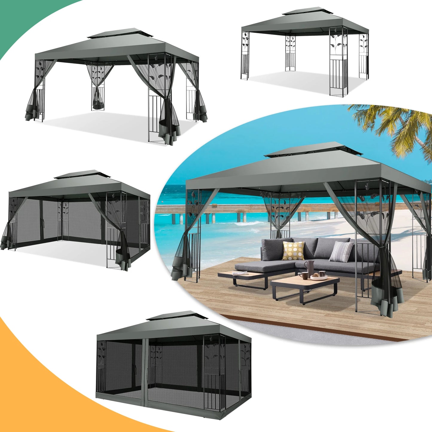 10x13 Gazebo on Clearance,Outdoor Gazebo Tent with Mosquito Netting and Ventilated Double Flat Roof,Tents for Patio,Backyard
